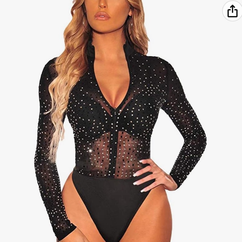 Black bedazzled bodysuit